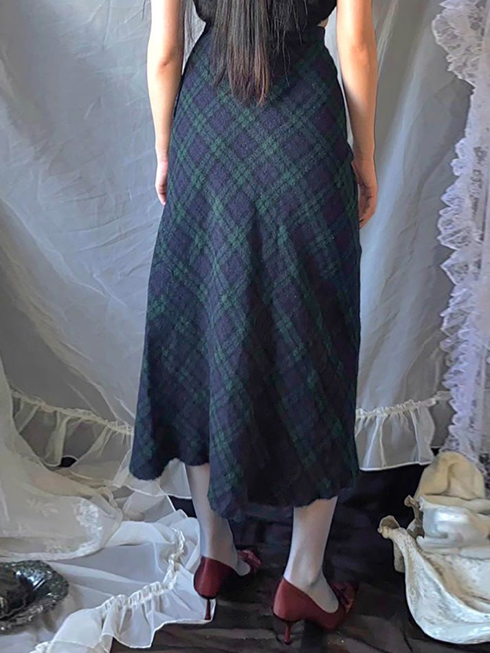 Vintage Plaid High-Waisted Midi Skirt