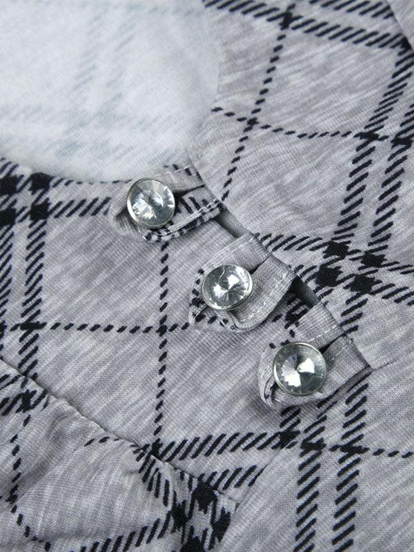 Argyle Print V Neck Diamond Button Long Sleeve Tee - AnotherChill