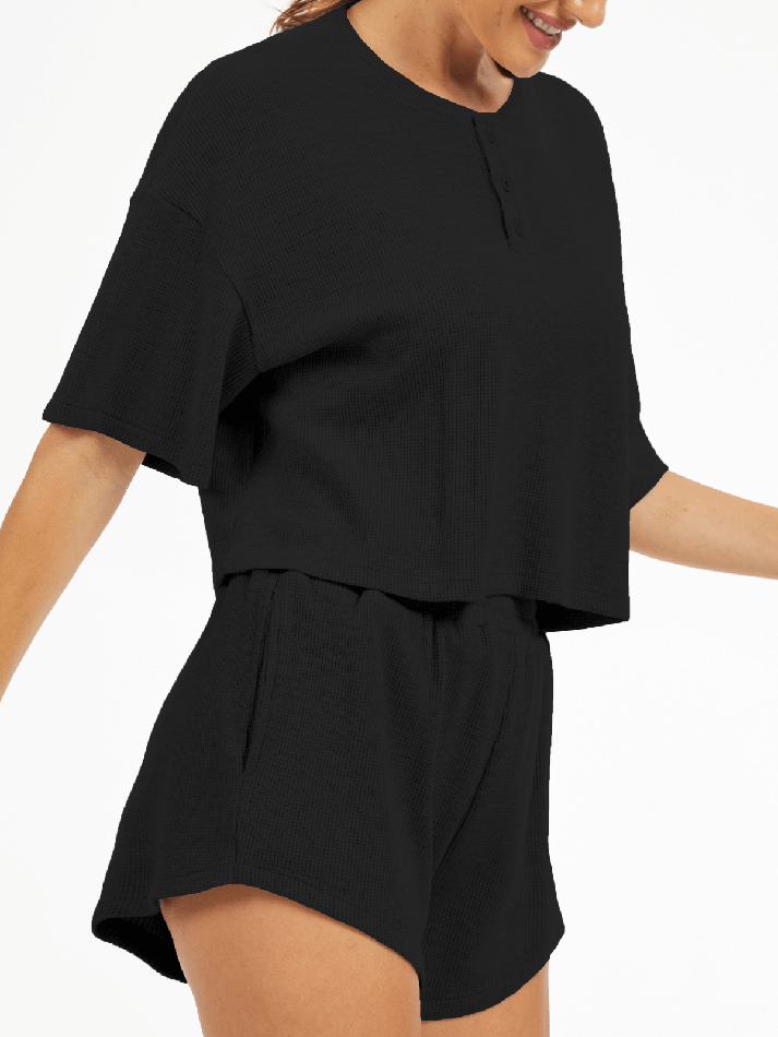 Cropped Waffle Knit Lounge Set