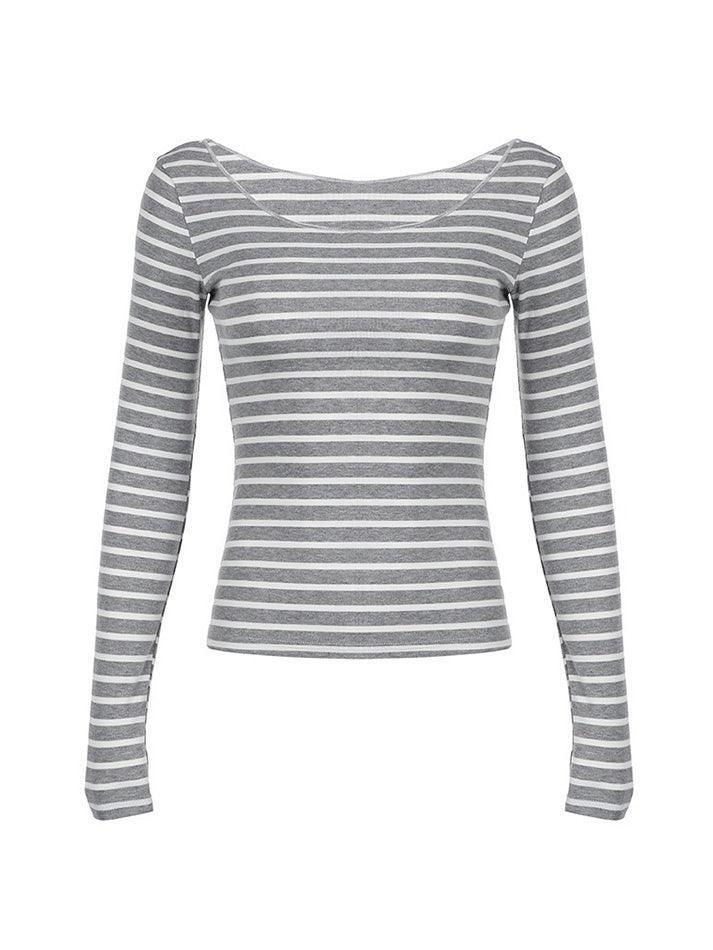 Striped One Shoulder Long Sleeve Tee