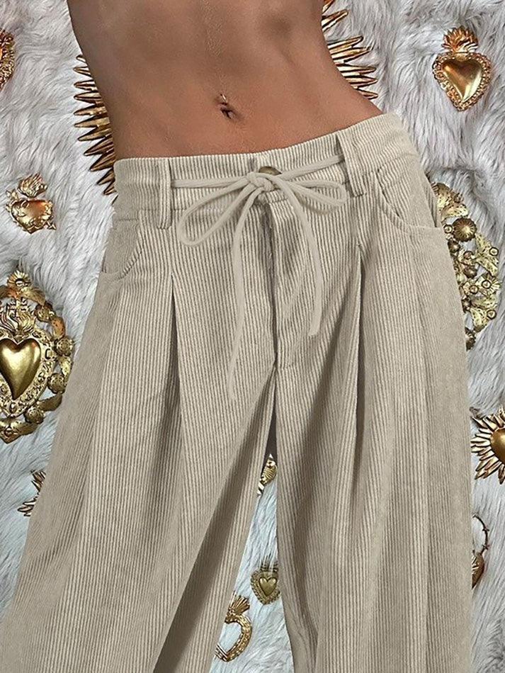 Basic Tie-Waist High-Rise Corduroy Pants