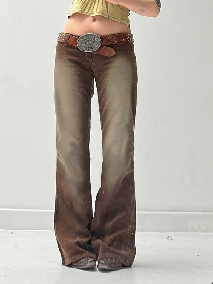 Vintage Contrast Washed Low-Rise Corduroy Pants