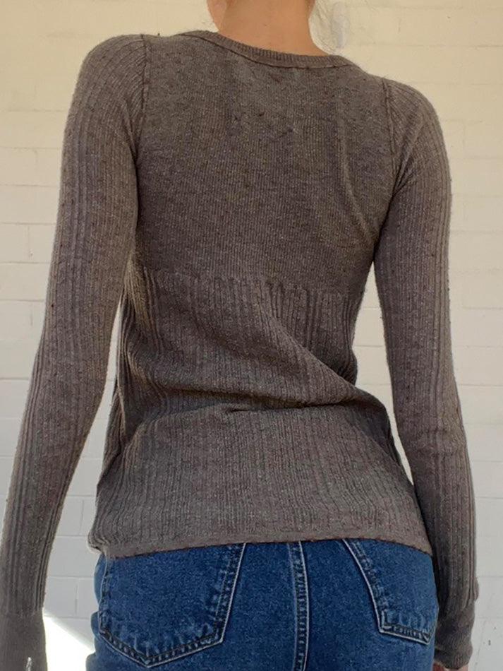 Solid Color Square Neck Button Knit Top