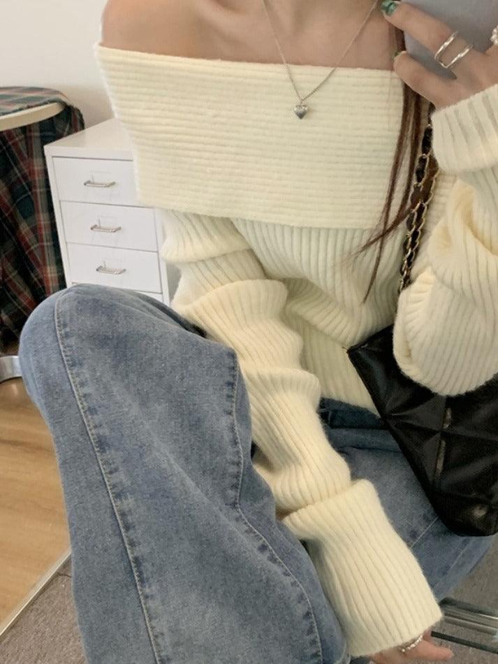 Solid Off Shoulder Knit Sweater