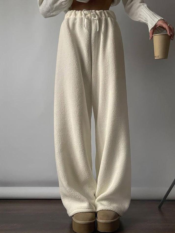 Drawstring Wide Leg Teddy Fleece Pants