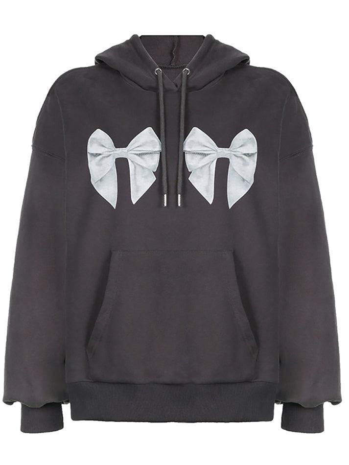 Street Bow Print Drawstring Oversized Hoodie - AnotherChill