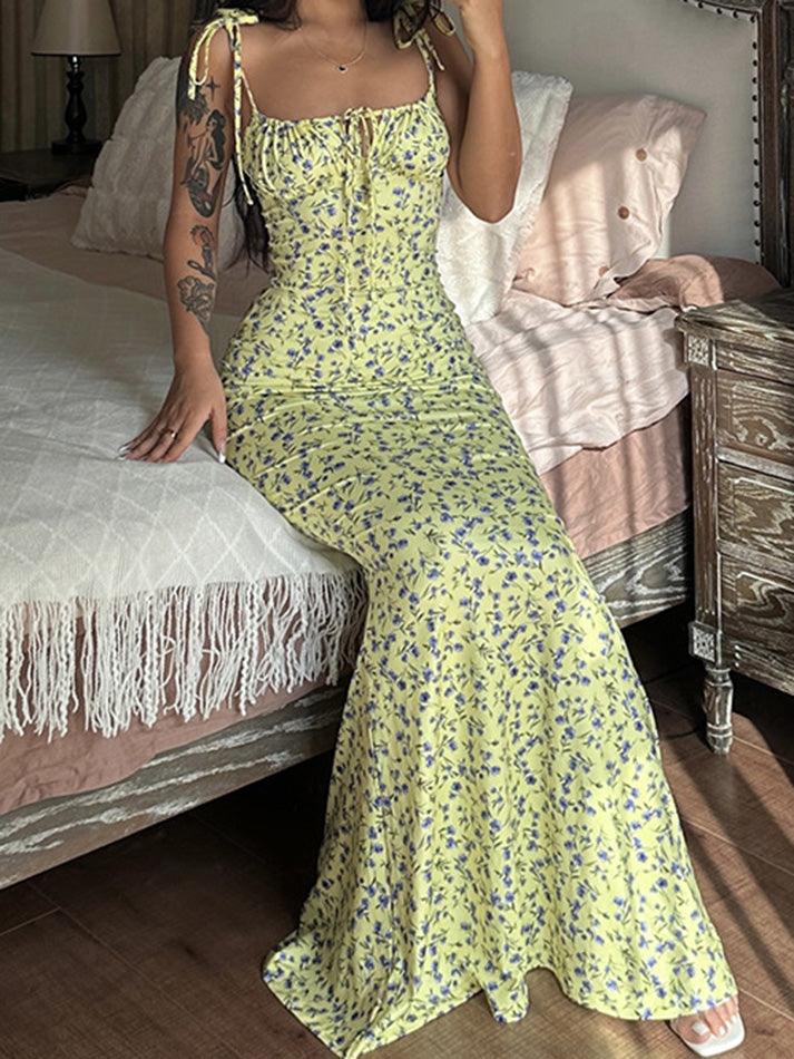 Lace Up Floral Maxi Dress - AnotherChill