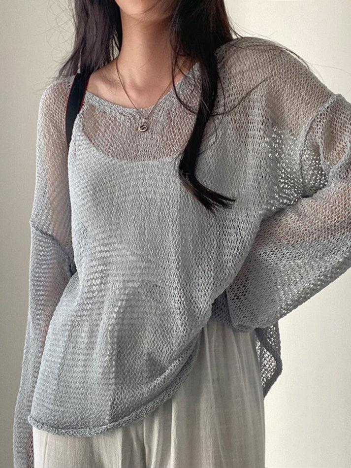 Oversized Long Sleeve Crochet Knit Top - AnotherChill