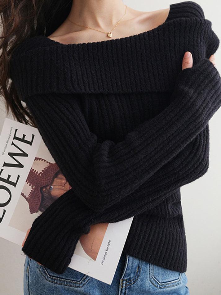 Solid Off Shoulder Knit Sweater - AnotherChill