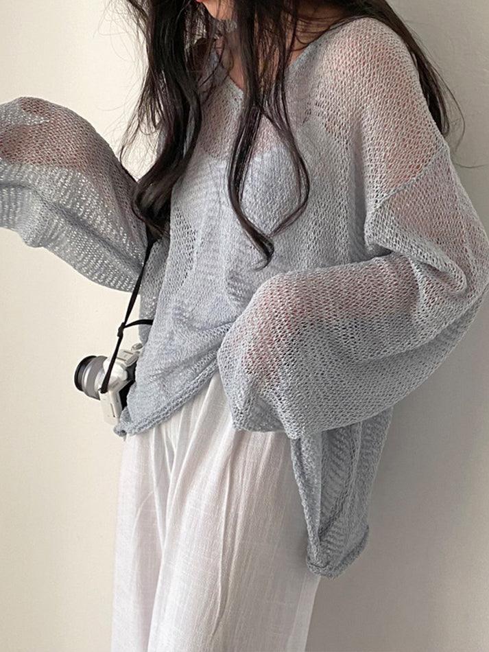 Oversized Long Sleeve Crochet Knit Top - AnotherChill