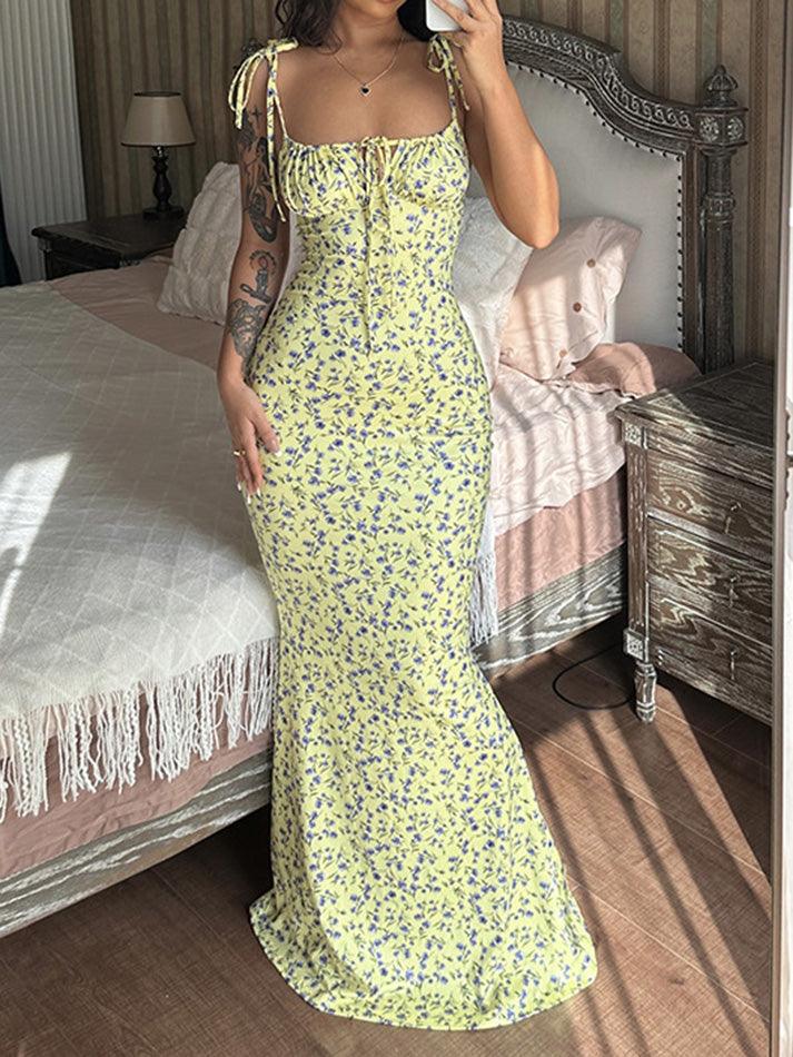 Lace Up Floral Maxi Dress - AnotherChill