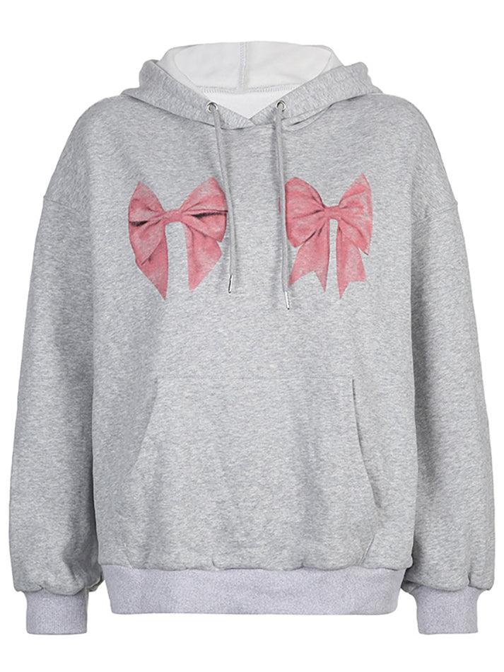 Street Bow Print Drawstring Oversized Hoodie - AnotherChill