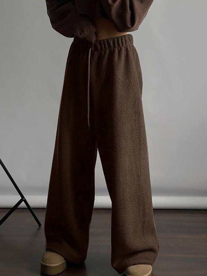 Drawstring Wide Leg Teddy Fleece Pants