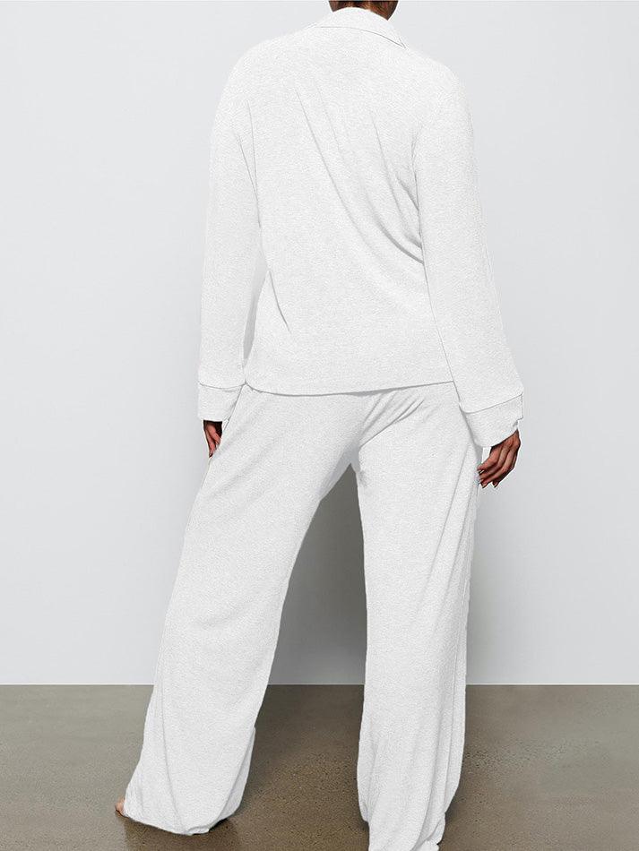 Long Sleeve Button Down Ribbed Knit Pajamas Set