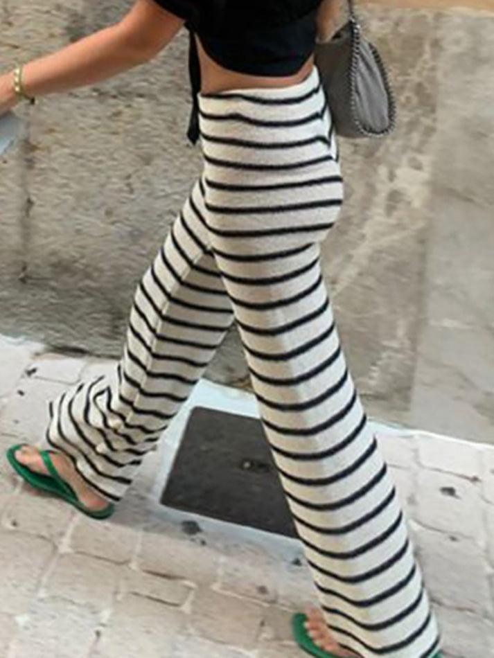 Basic Striped Knit Straight-Leg Pants