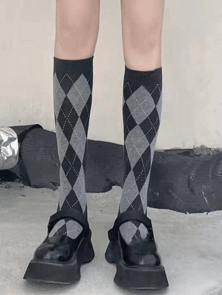 Argyle Pattern Knee High Socks - AnotherChill