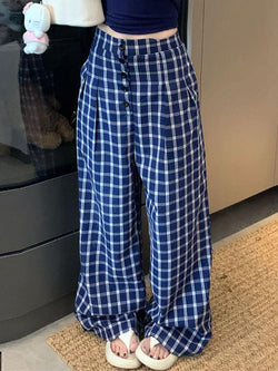 Vintage Blue Plaid Wide Leg Pants