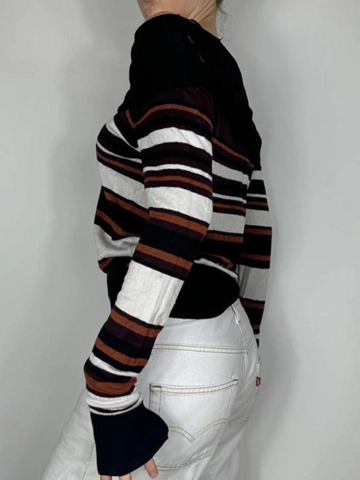 Off Shoulder Striped Print Sweaters