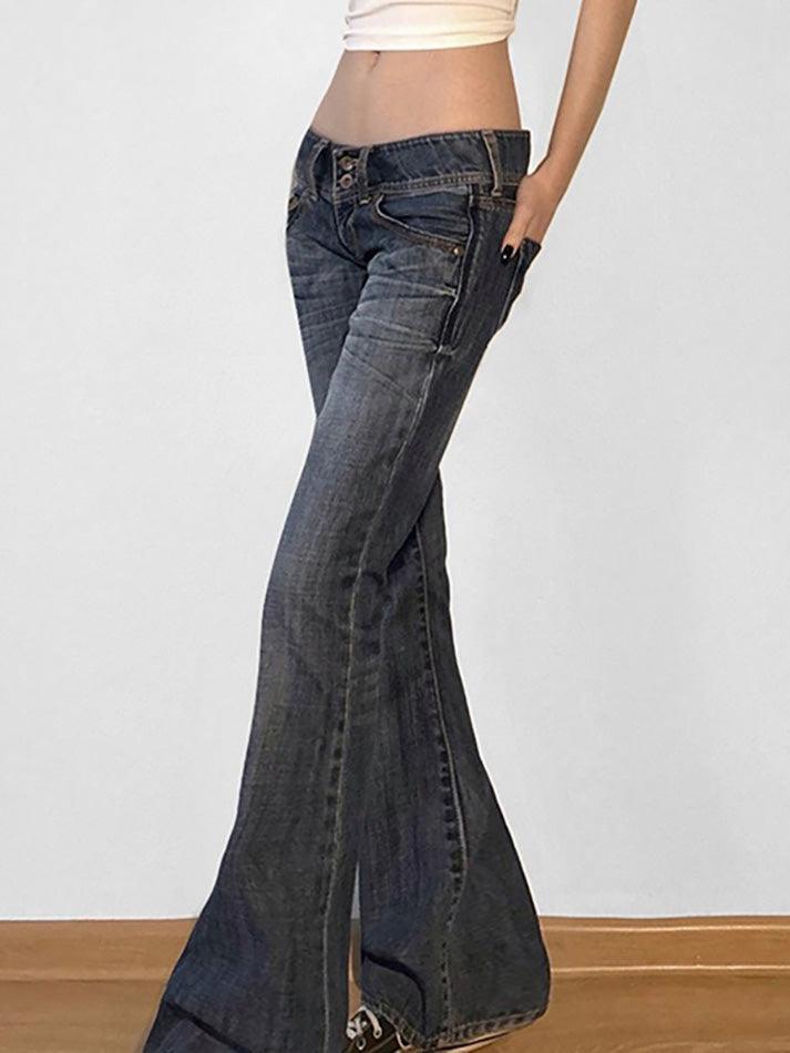 Low Rise Washed Flared Jeans