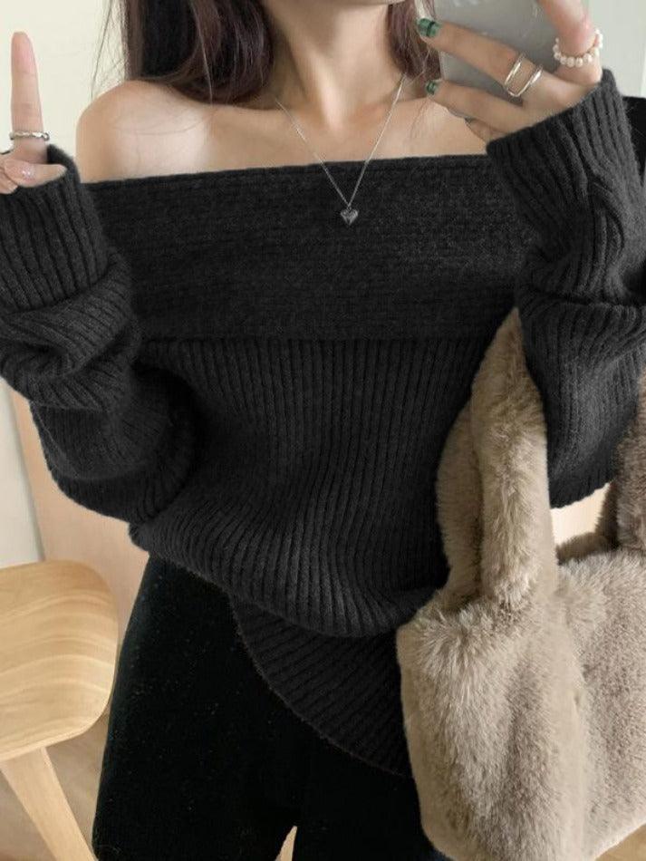 Solid Off Shoulder Knit Sweater