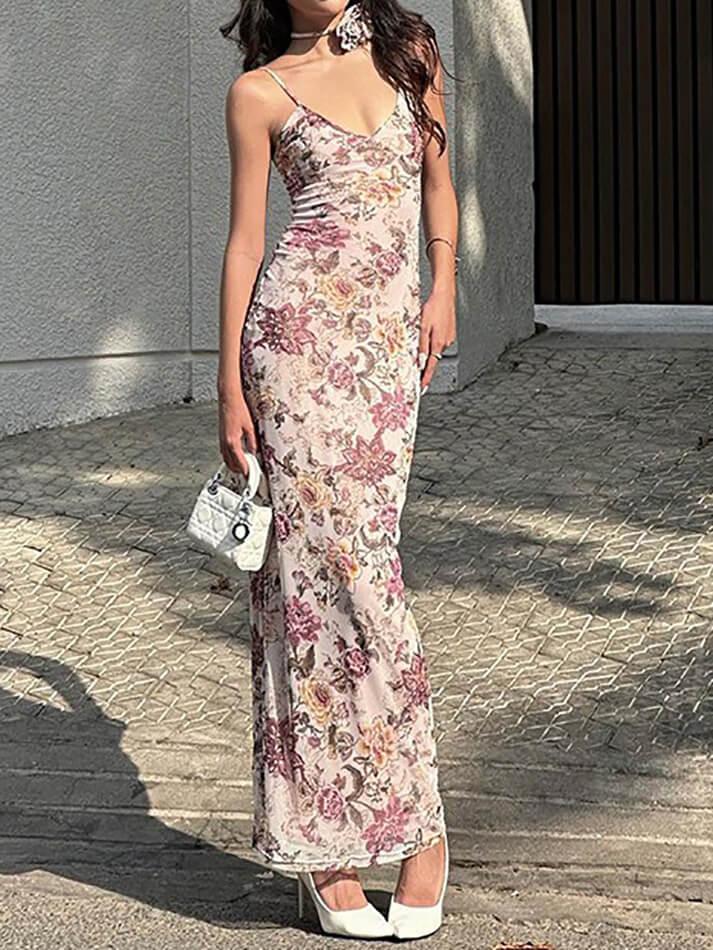 V-Neck Floral Cami Long Dress - AnotherChill