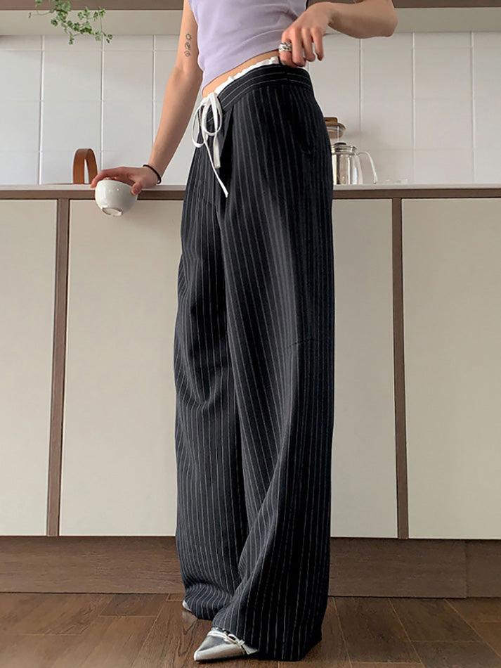 Patchwork Stripe Contrast Color Wide Leg Pants - AnotherChill