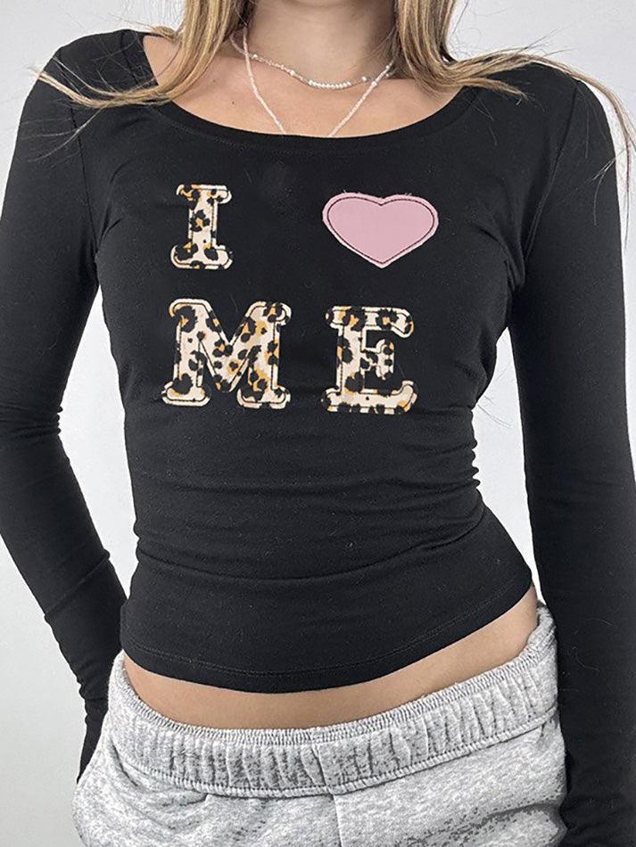 Leopard Print Letter Graphic Crew Neck Top