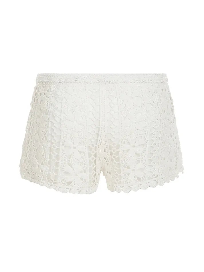 Boho Solid Low-Waist Hollow-Out Shorts - AnotherChill