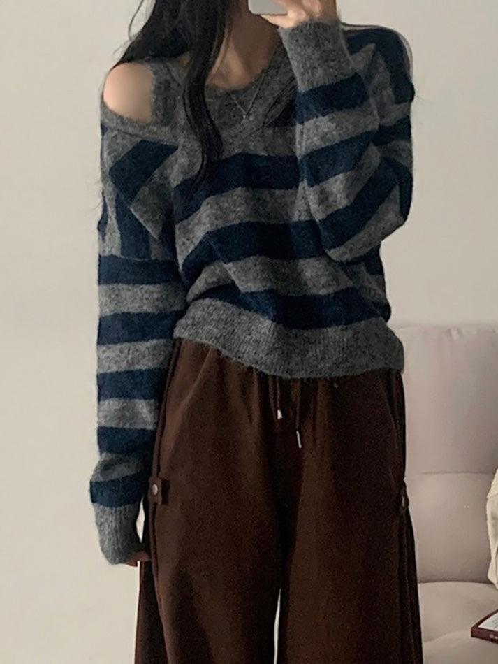 Contrast Striped Patchwork Fake Two-Piece Sweater