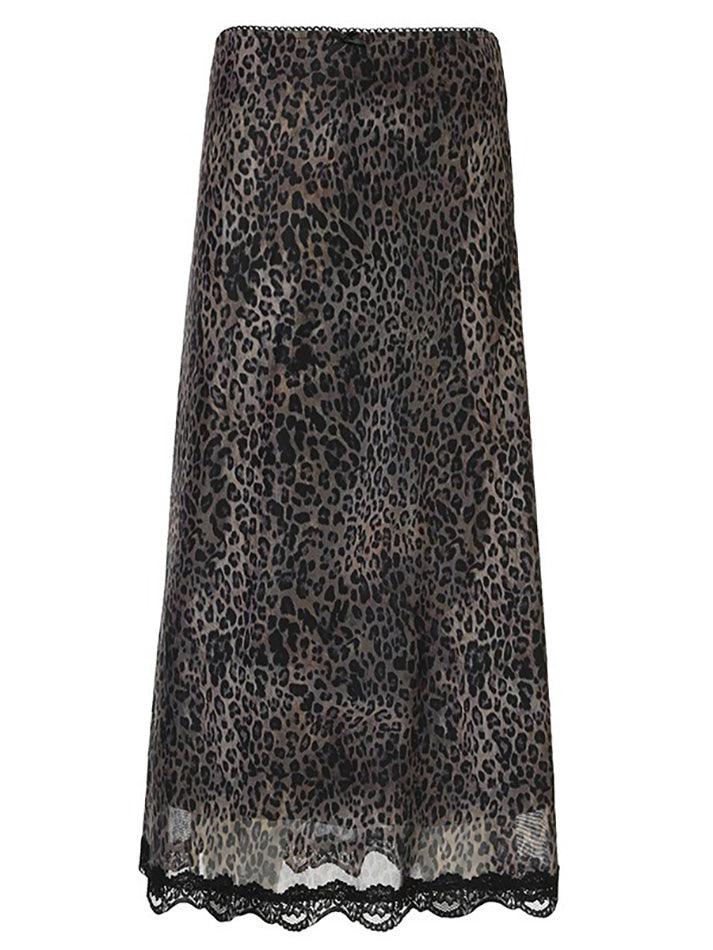 Vintage Leopard Print Patchwork Lace Halter Skirt