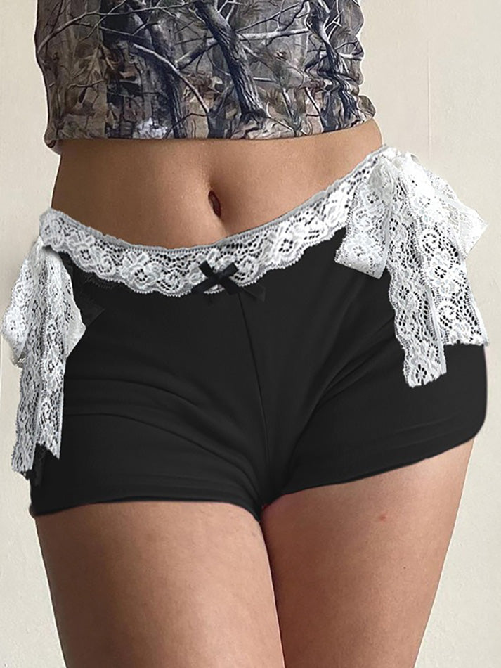 Lace Tie Bow Low-Rise Shorts