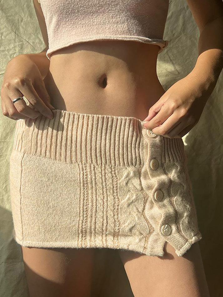 Cable Knit Buttoned Mini Skirt