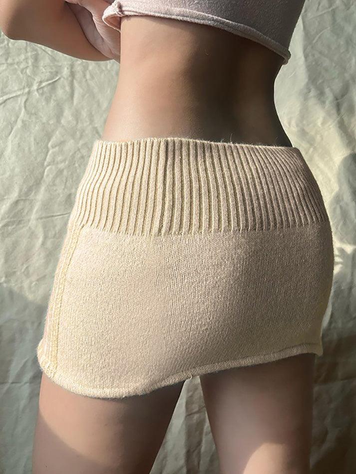 Cable Knit Buttoned Mini Skirt