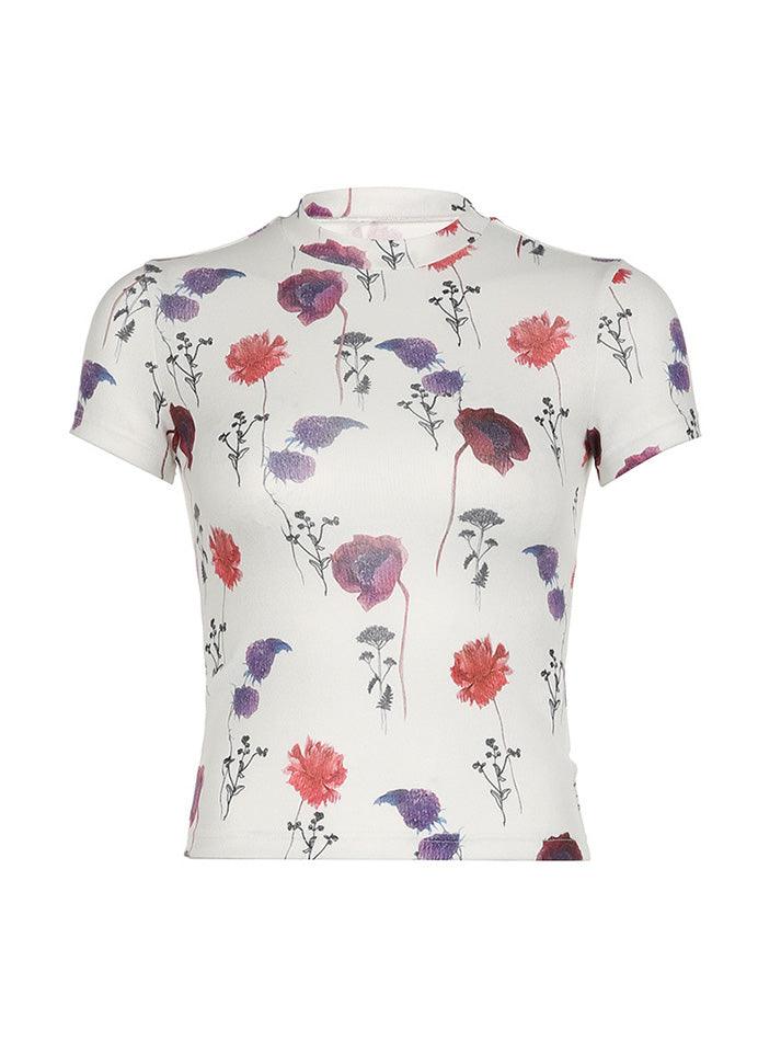 Vintage Rose Print Slim Fit Top - AnotherChill