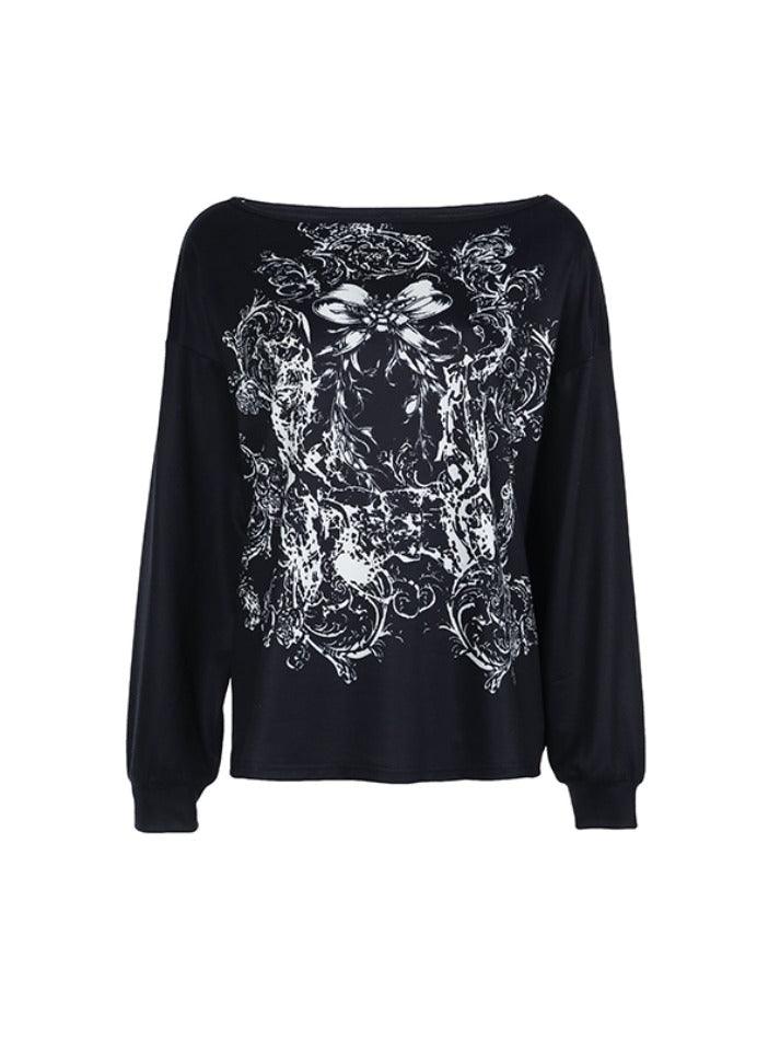 Dark Style Off-The-Shoulder Loose Sweatshirts