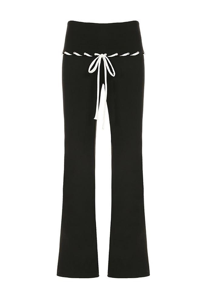 Drawstring Contrast Low-Rise Flared Pants