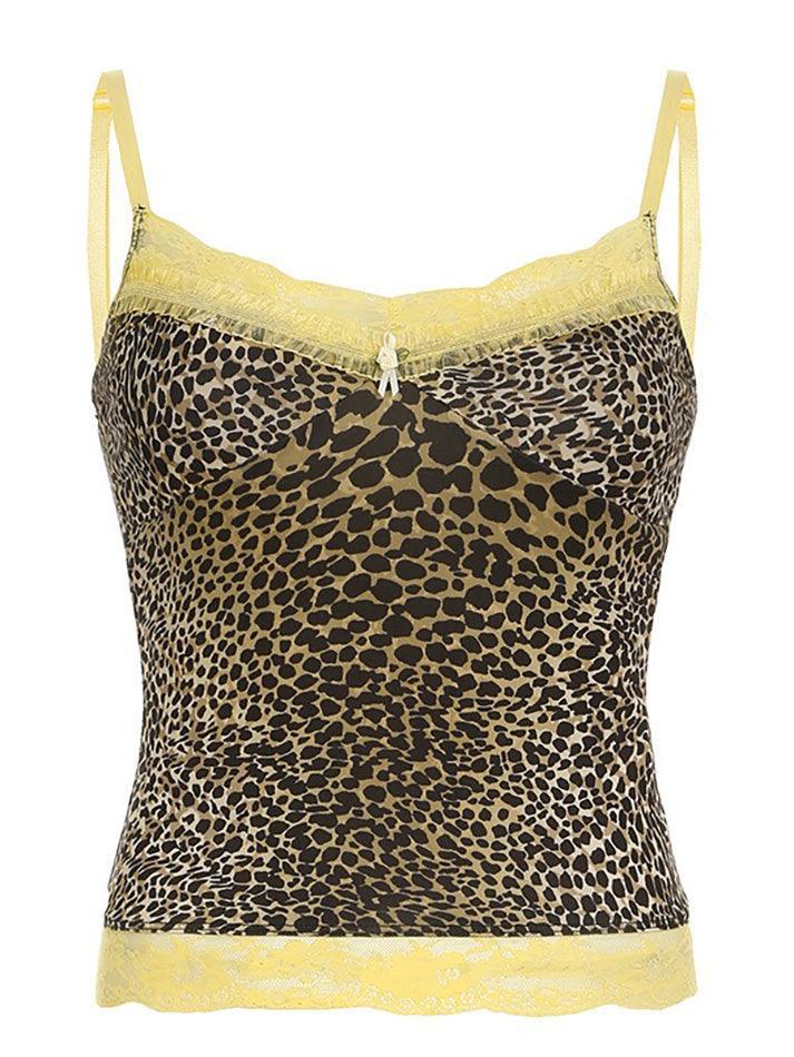 Lace Patchwork Leopard Print Tank Top