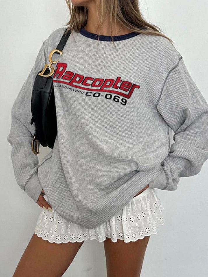 Retro Contrast Color Round Neck Loose Sweatshirts