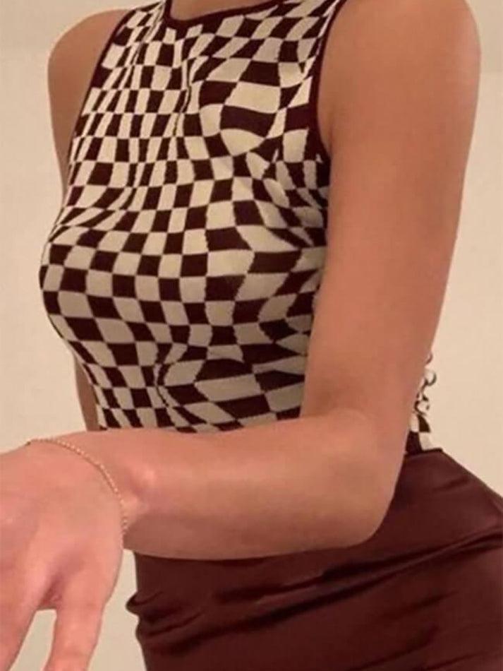 Checkered Print Crop Tank Top - AnotherChill