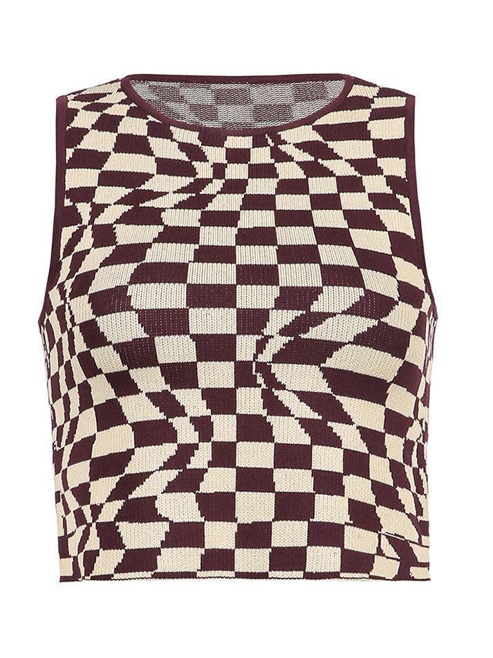 Checkered Print Crop Tank Top - AnotherChill