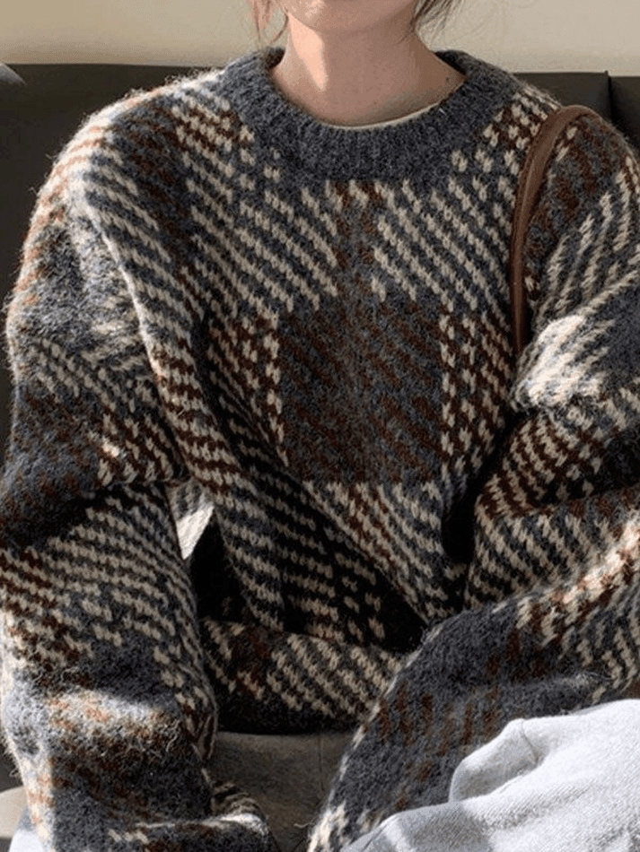 Checkered Pullover Knit Sweater - AnotherChill