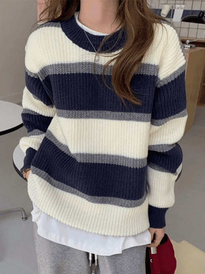 Color Block Striped Knit Sweater - AnotherChill