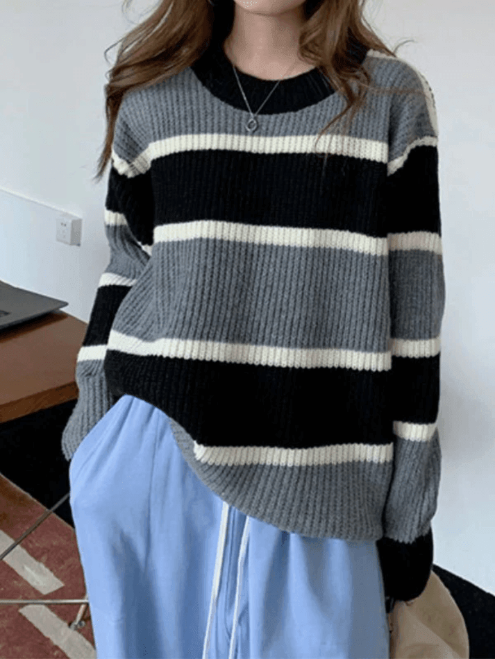 Color Block Striped Knit Sweater - AnotherChill