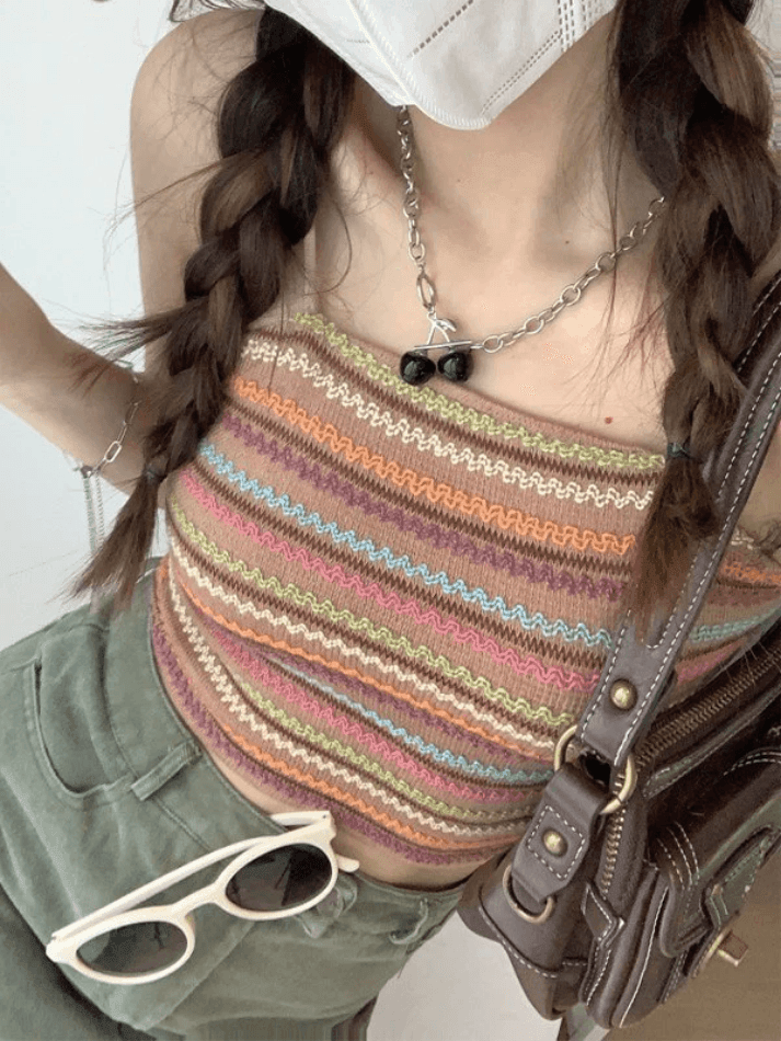 Color Block Striped Knitted Crop Cami Top - AnotherChill