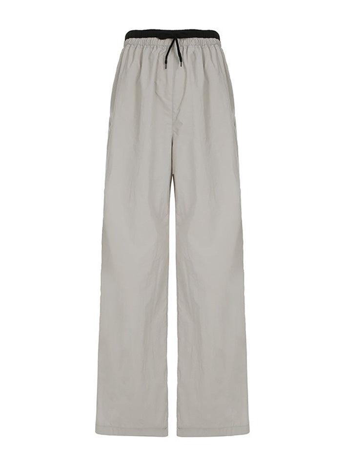 Contrast Drawstring Loose Straight-Leg Pants - AnotherChill