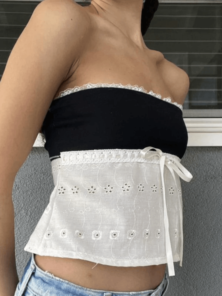 Contrast Lace Bandeau Crop Top - AnotherChill