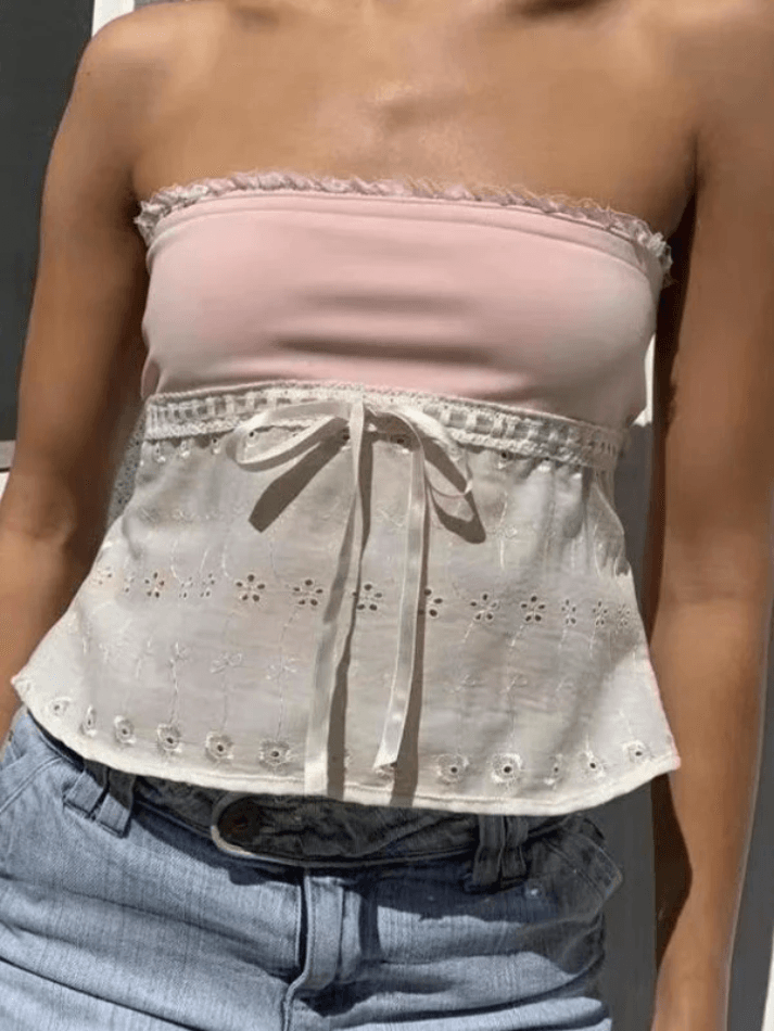 Contrast Lace Bandeau Crop Top - AnotherChill