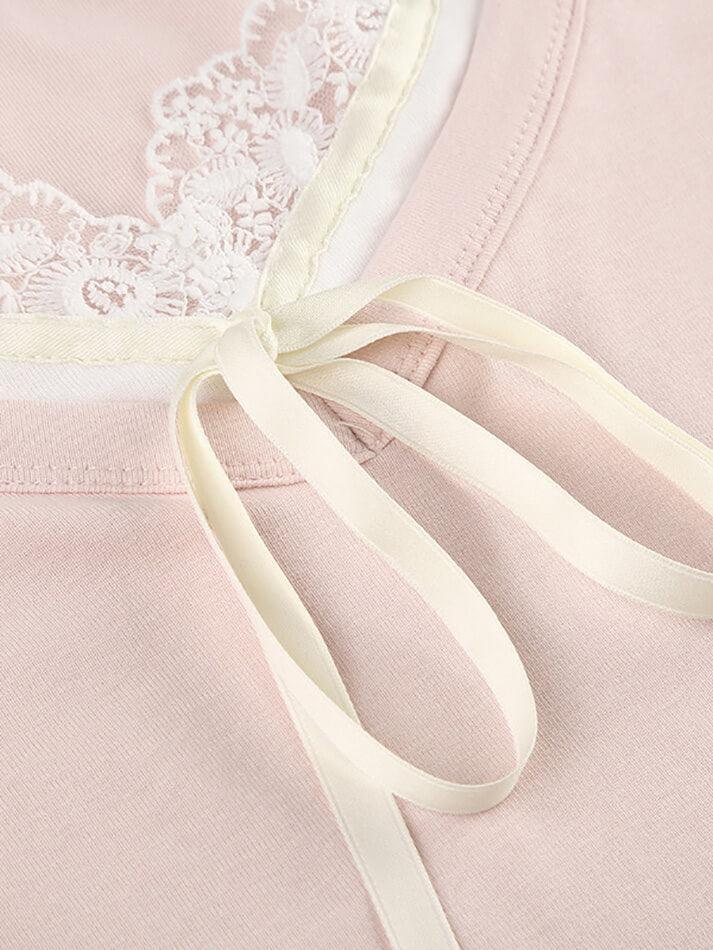 Contrast Lace Tie Crop Top - AnotherChill