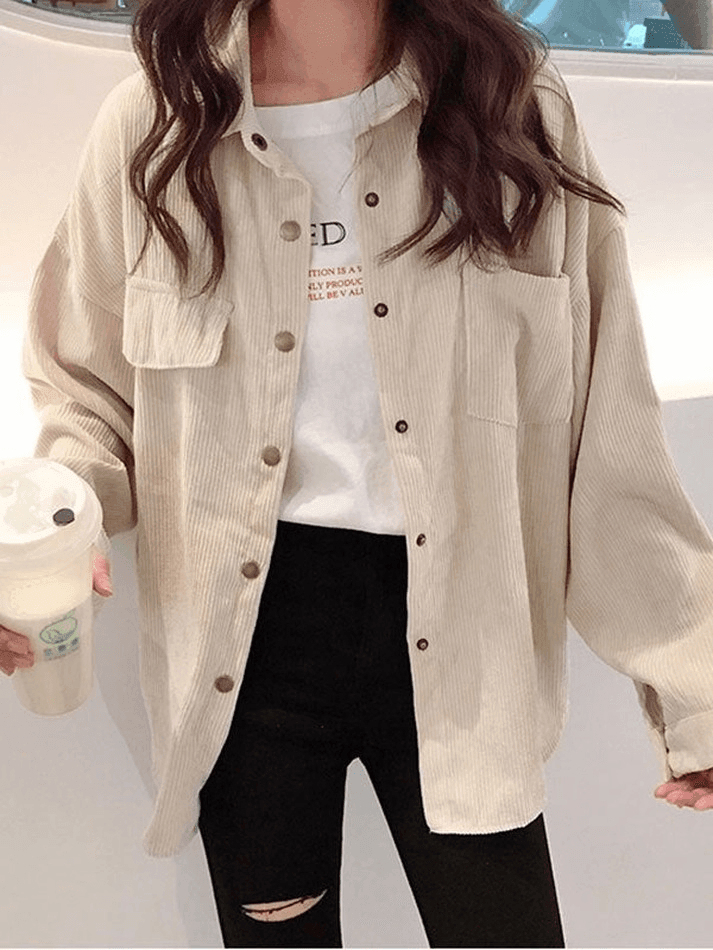 Corduroy Long Sleeve Button Blouse - AnotherChill