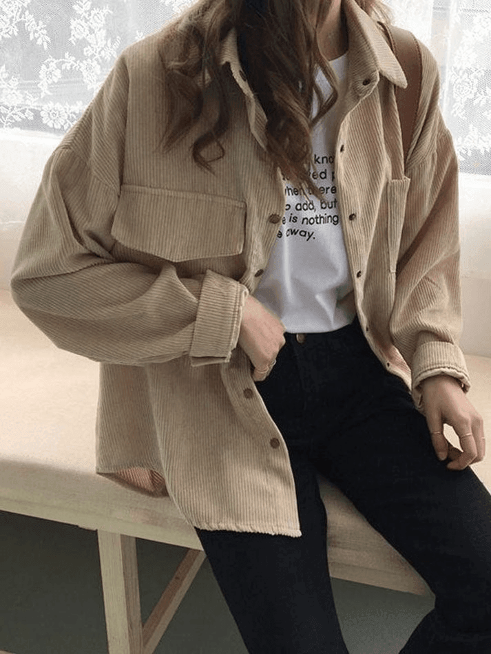 Corduroy Long Sleeve Button Blouse - AnotherChill